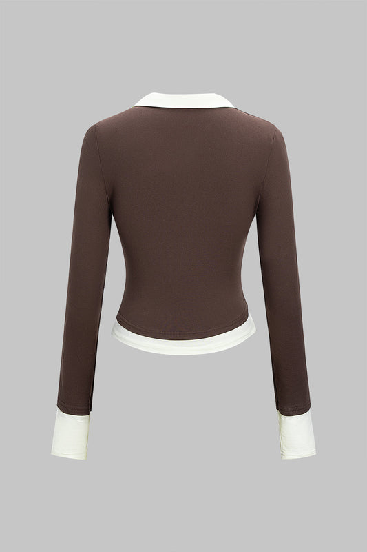 Contarst Polo Long-Sleeve Top
