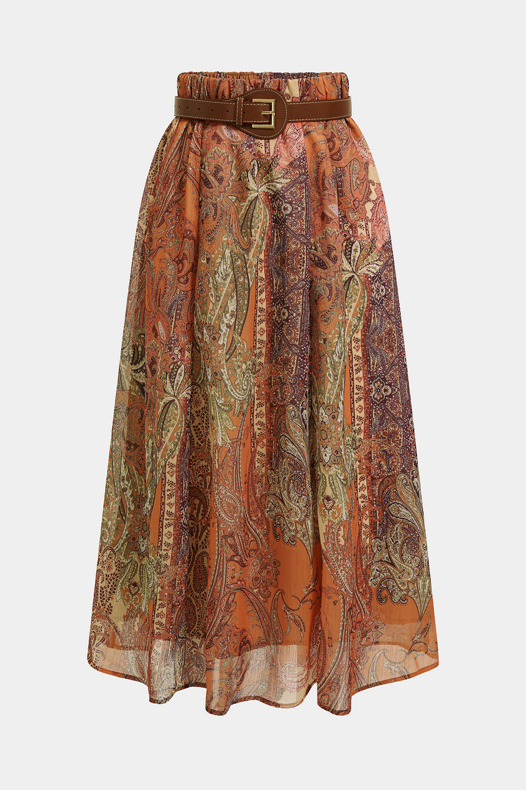 Retro Print Belted Ruched Skirt