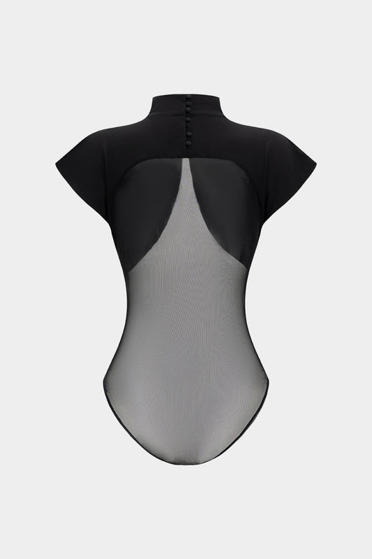 Patchwork Mesh Short Sleeve Bodysuit
