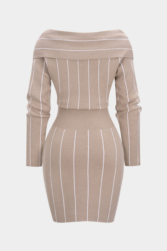 Knit Contrast Stripes Print Long Sleeve Dress