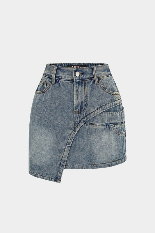 Denim Asymmetrical Pocket Skirt