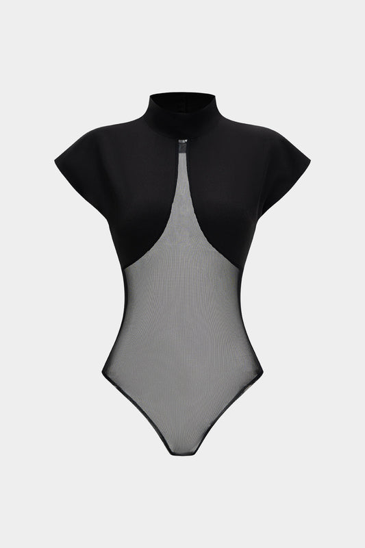 Patchwork Mesh Short Sleeve Bodysuit
