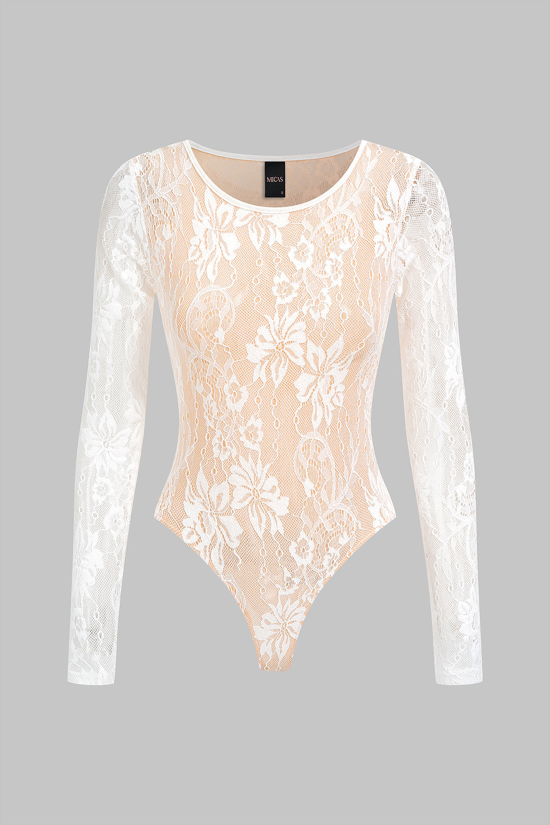 Lace Round Neck Hollow Out Long-Sleeve Bodysuit