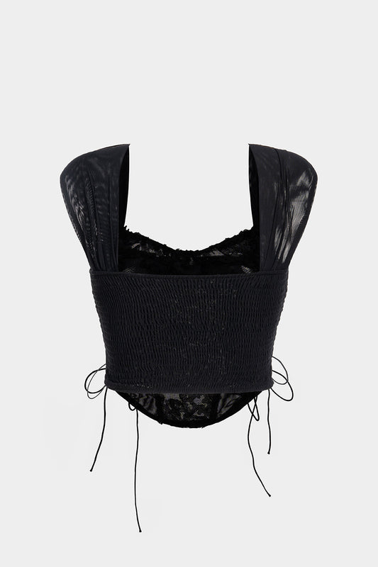 Mesh Tie-Up Smocked Tank Top