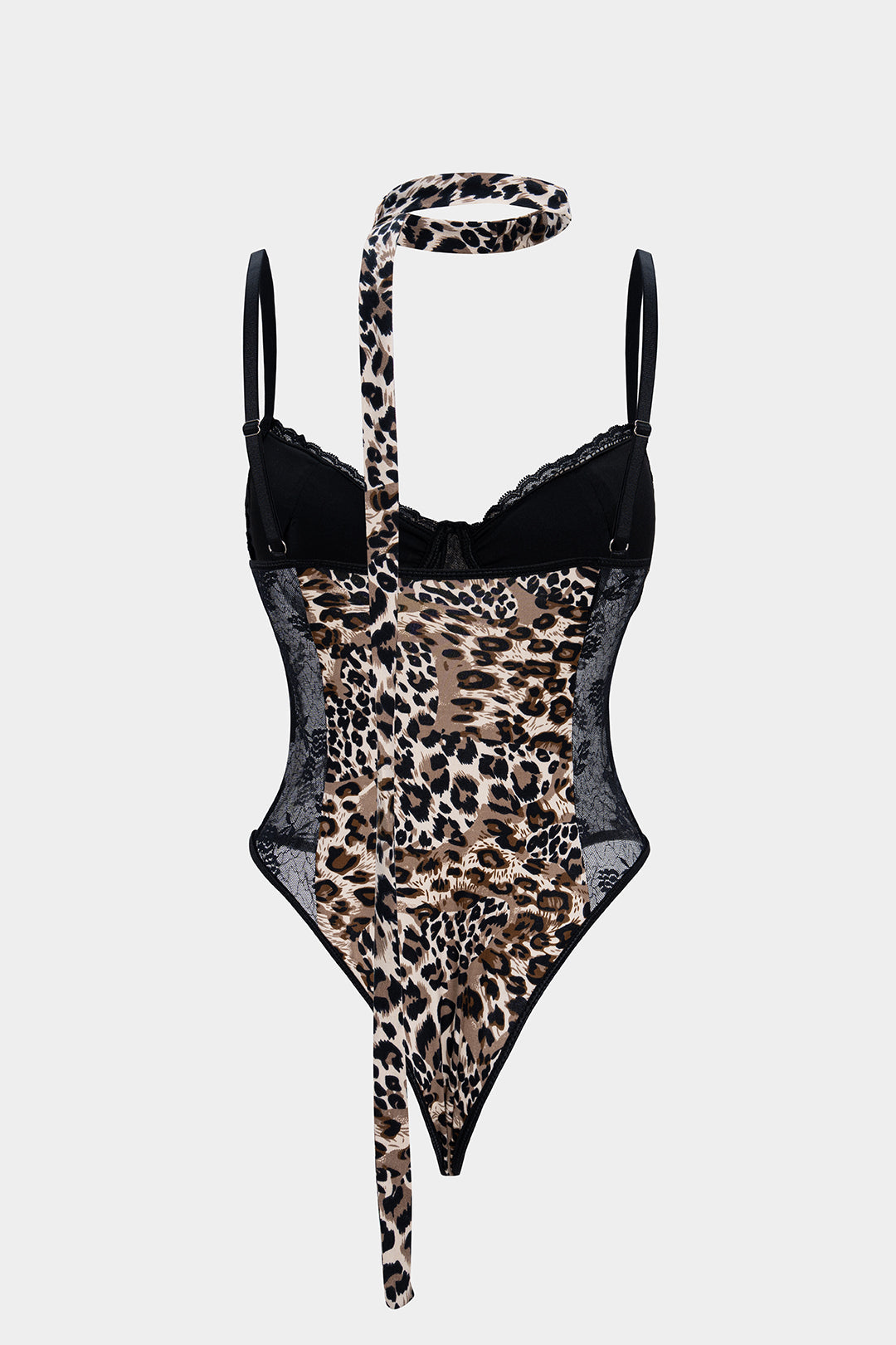 Leopard Print Sheer Lace Trim Sleeveless Bodysuit