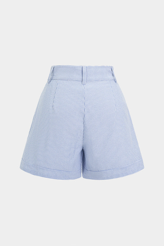 Stripes Print High Waist Button Shorts
