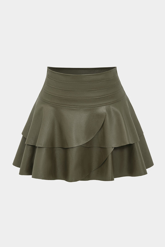 Solid Faux Leather Asymmetrical Skirt