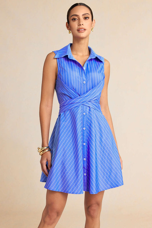 Stripes Print Crossed Lapel Mini Skirt