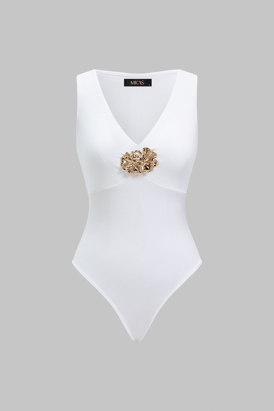 Metallic V-Neck Sleeveless Bodysuit