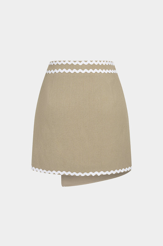 Linen Contrast Binding High Waist Skirt