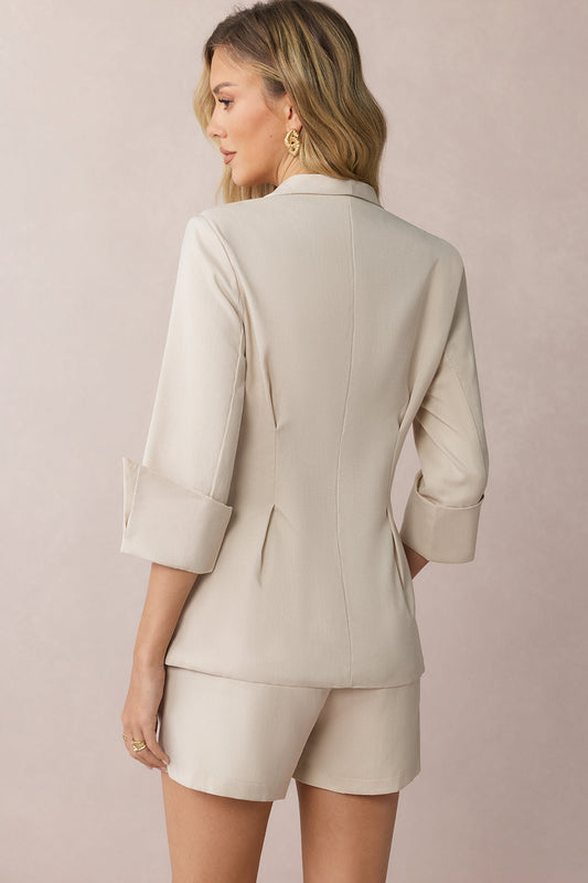 Lapel Button Long Sleeve Shirt And Shorts Set