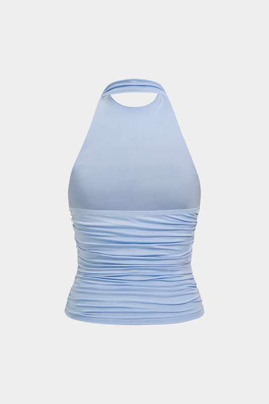 Halter Neck Backless Ruched Tank Top