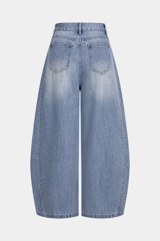 Denim Button Pocket Wide Leg Jeans