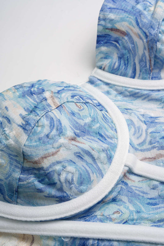 Artistic Print Bustier Tie Back Tube Top