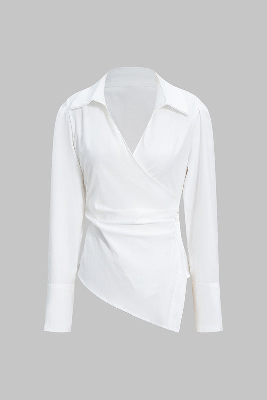 V-Neck Asymmetrical Tie Back Long-Sleeve Shirt