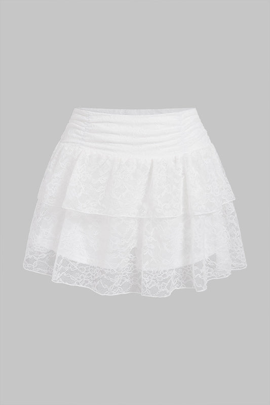 Lace Layered Ruffle High Waist Skirt