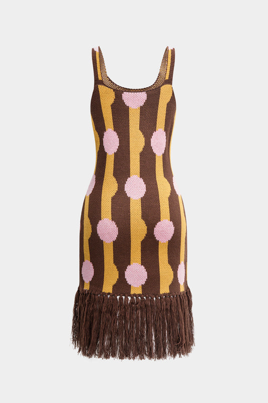 Knit Slip Fringe Trim Sleeveless Dress