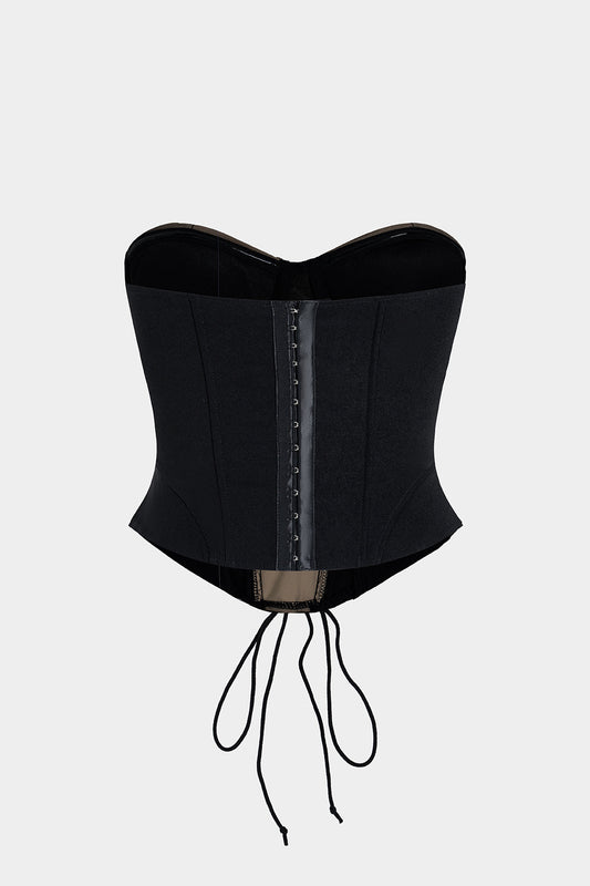 Contrast Tie-Up Corset Tube Top