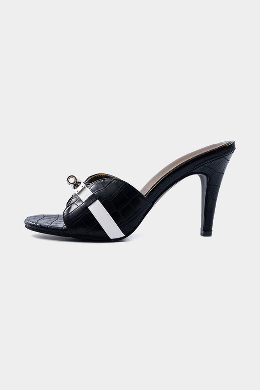 Crocodile Pattern Faux Leather Metallic Heels
