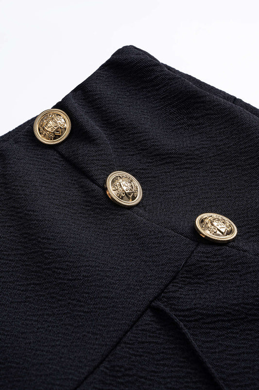 Solid Button High Waist Straight Leg Pants