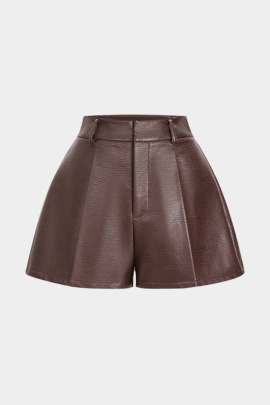 Basic Leopard Faux Leather Zippered Straight Short