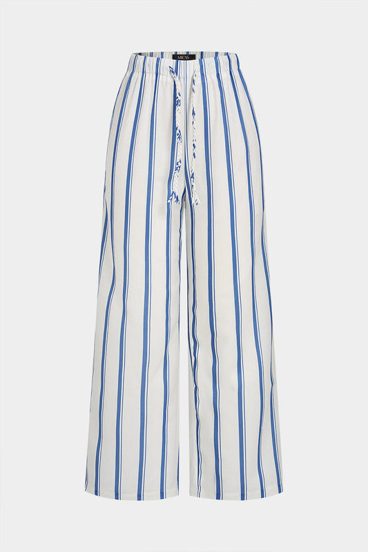 Stripes Print Linen Wide Leg Pants