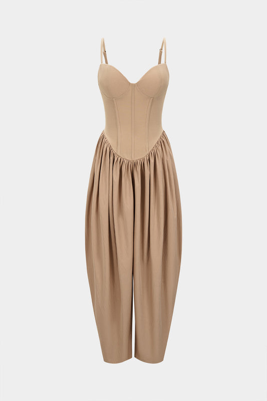 Solid Corset Ruched Slip Sleeveless Jumpsuit