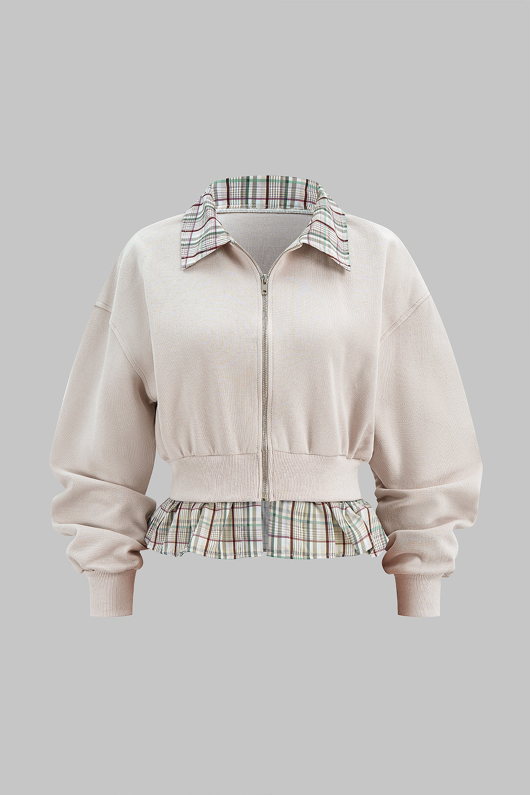 Plaid Print Zipper Patchwork Sweatshirt