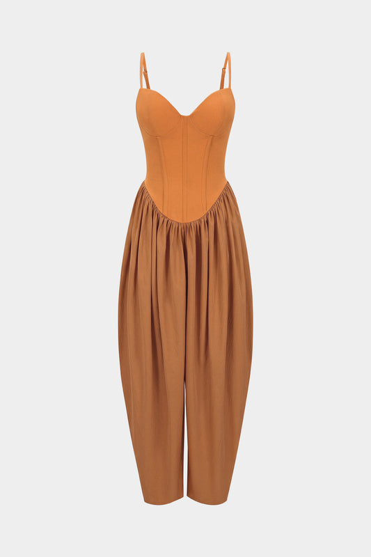 Solid Corset Ruched Slip Sleeveless Jumpsuit