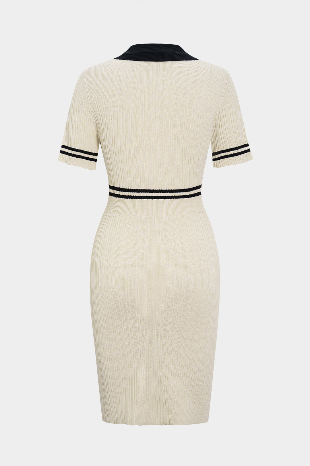Knit Contrast Lapel Button Short Sleeve Dress