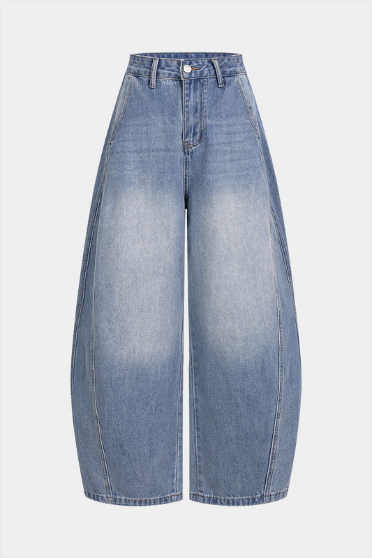 Denim Button Pocket Wide Leg Jeans