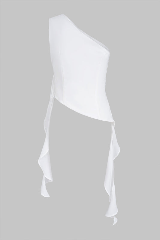 Solid One Shoulder Cut Out Ruched Tank Top