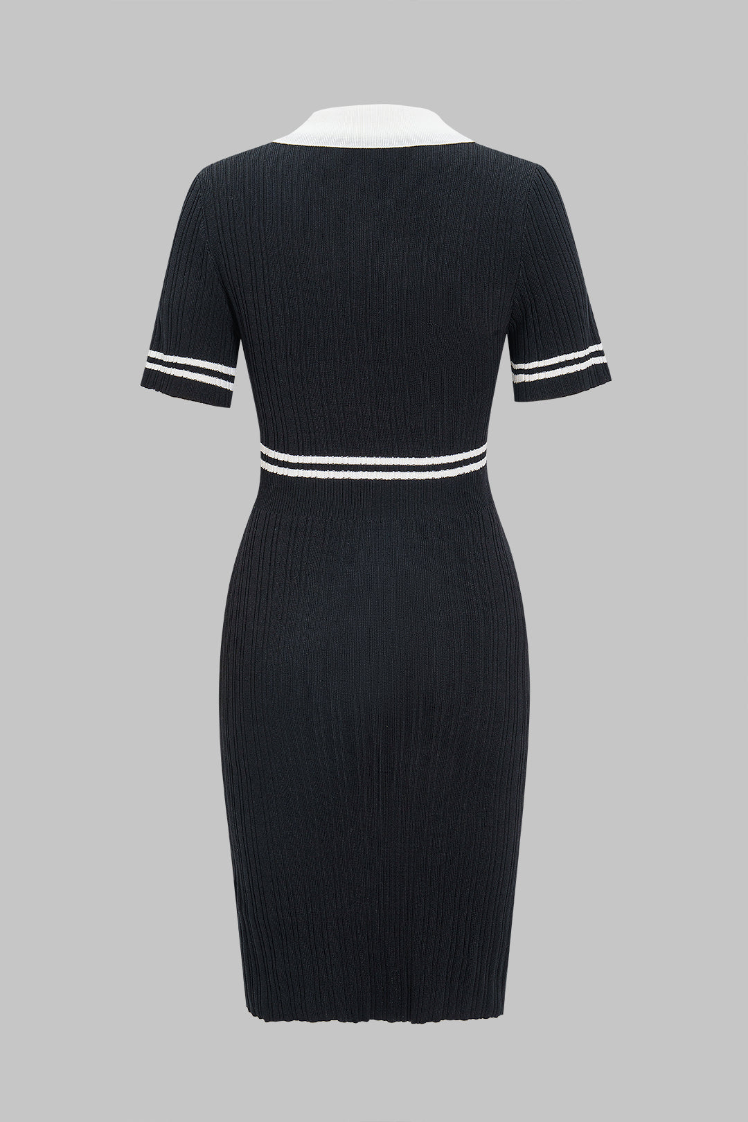 Knit Contrast Lapel Button Short Sleeve Dress