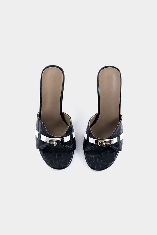 Crocodile Pattern Faux Leather Metallic Heels