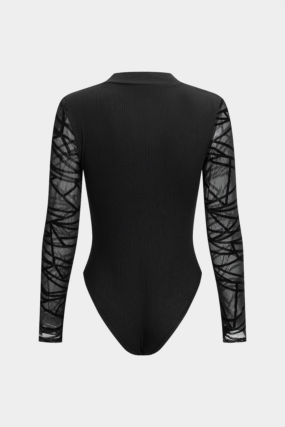 Lace Patchwork Round Neck Ribbed Long Sleeve Bodysuit