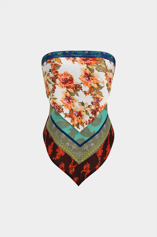 Artistic Floral Print Tie Back Tube Top