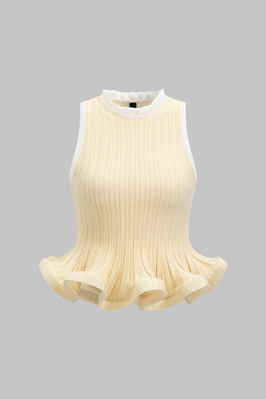 Knit Contrast Ruffle Ribbed Tank Top