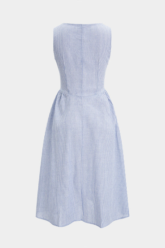 Stripes Print Sleeveless Midi Dress