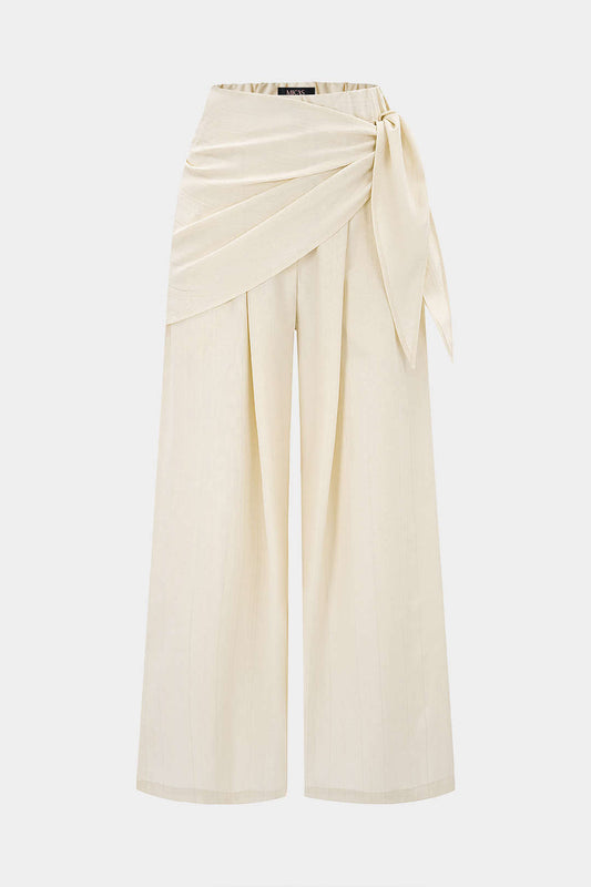 Striped Ruched Tie-Up Wide Leg Pants