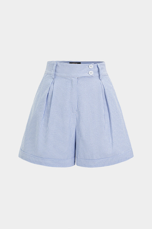 Stripes Print High Waist Button Shorts