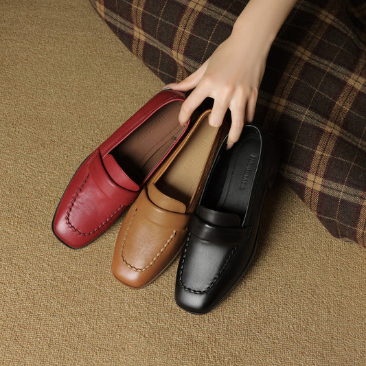 Elsie Square-Toe Leather Loafers