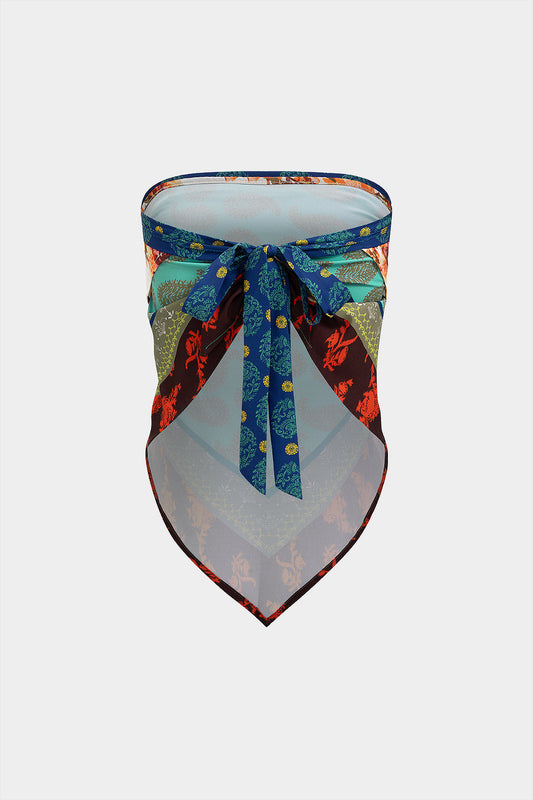 Artistic Floral Print Tie Back Tube Top