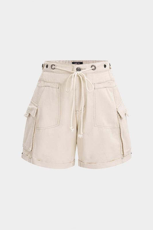 Denim Belted Pocket Shorts