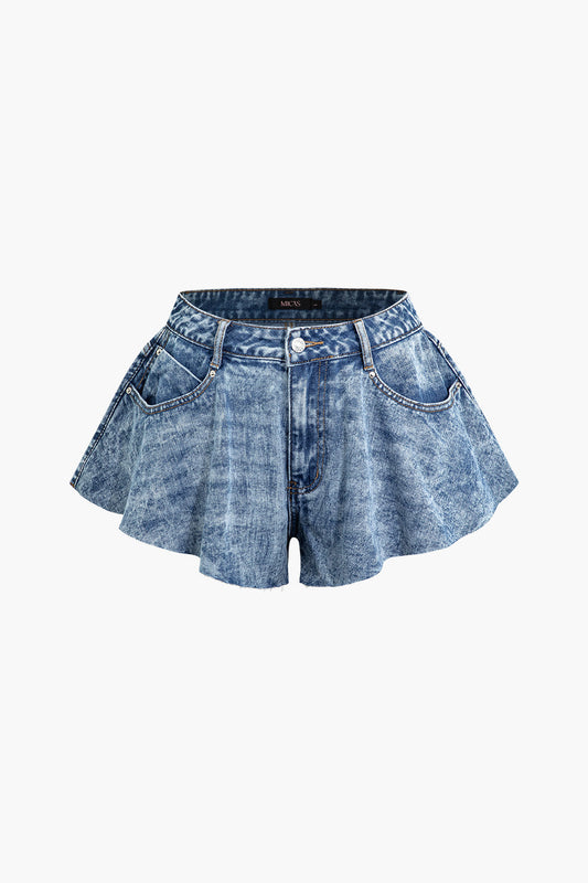 Denim Frayed Hem Wide Leg Shorts