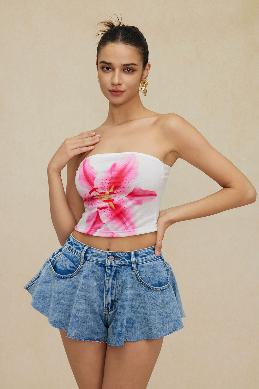Denim Frayed Hem Wide Leg Shorts