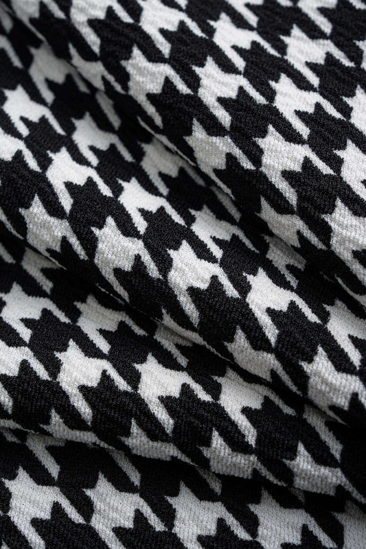 Houndstooth Print High Waist Button Wide Leg Pants