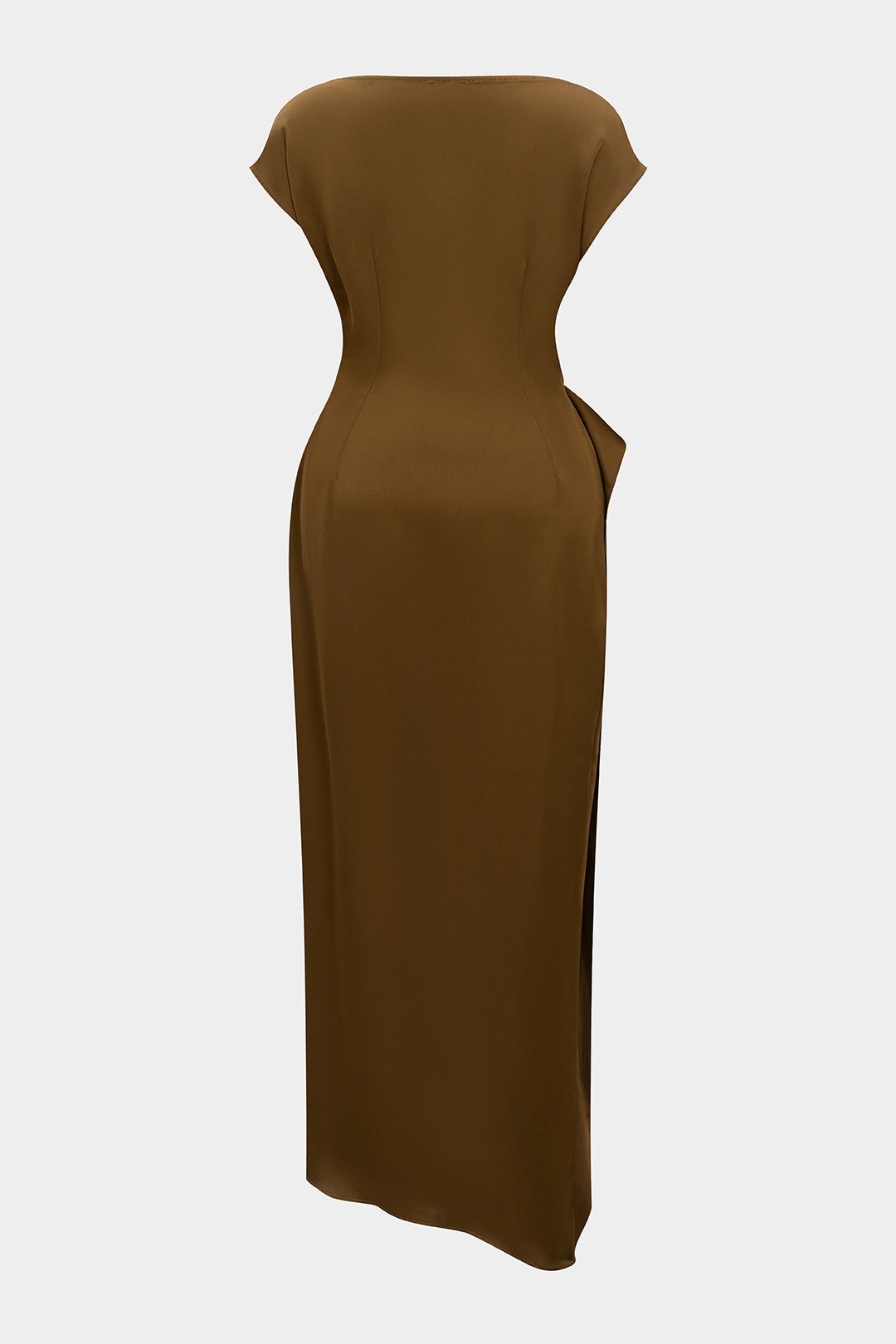 Satin Metallic Ruched Short Sleeve Midi Dress