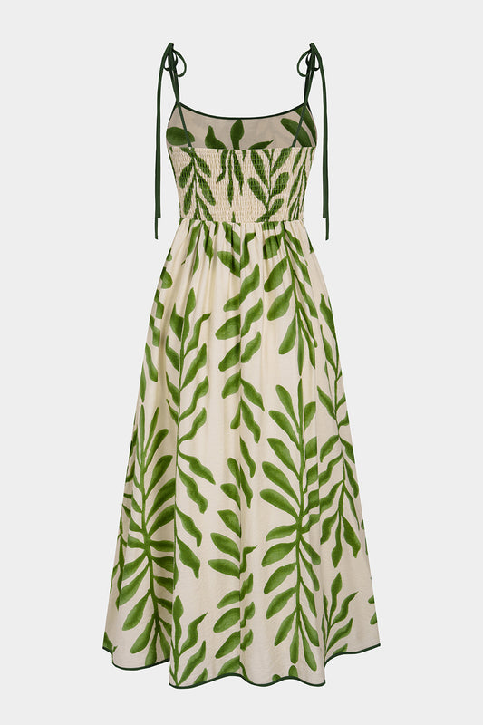 Leaves Print Slip Sleeveless Maxi Dress