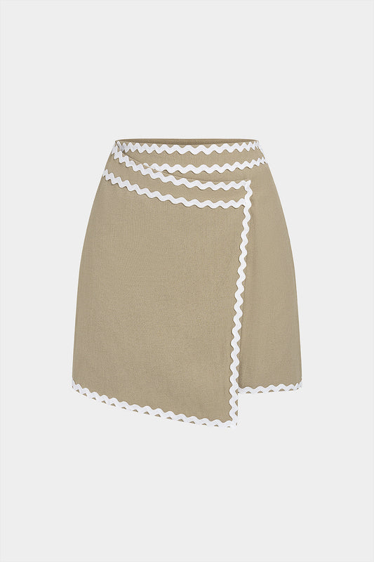 Linen Contrast Binding High Waist Skirt
