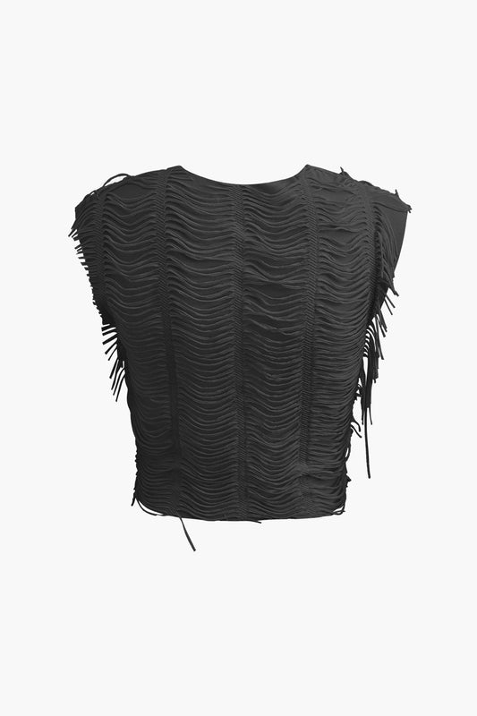 Conjunto de falda larga con abertura y top corto con cuello en V desgastado
